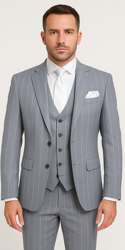 Rossi Man MAX RM1726 Slim Fit 3-Piece Suit – Elegant Grey Pinstripe Formal Suit for Men 5   - from alligatorwarehouse.com