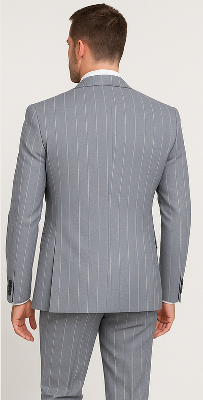 Rossi Man MAX RM1726 Slim Fit 3-Piece Suit – Elegant Grey Pinstripe Formal Suit for Men 2   - from alligatorwarehouse.com
