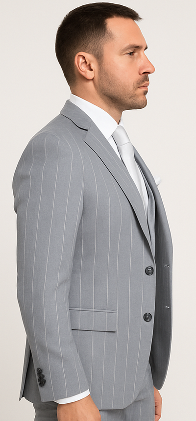 Rossi Man MAX RM1726 Slim Fit 3-Piece Suit – Elegant Grey Pinstripe Formal Suit for Men 3   - from alligatorwarehouse.com