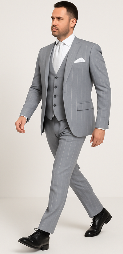 Rossi Man MAX RM1726 Slim Fit 3-Piece Suit – Elegant Grey Pinstripe Formal Suit for Men 4   - from alligatorwarehouse.com