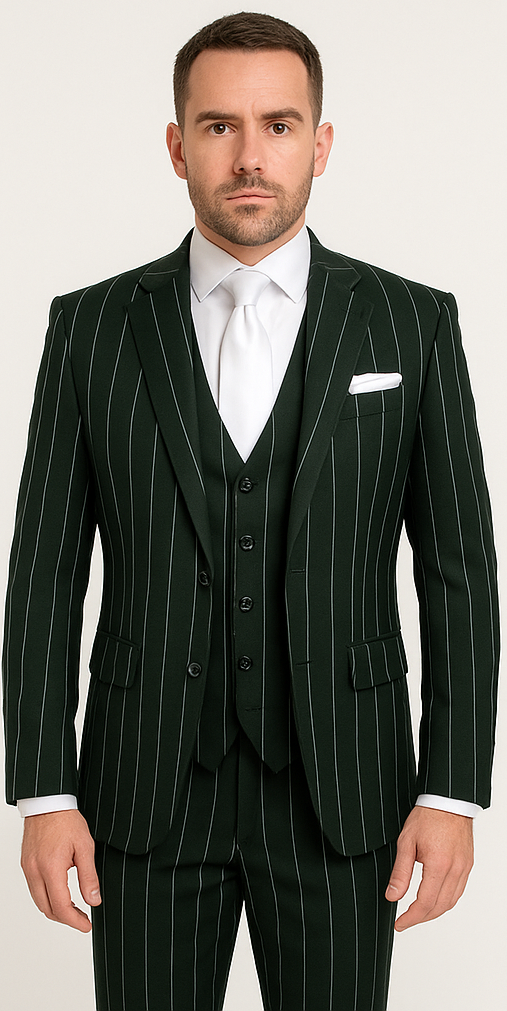 Rossi Man MAX RM1727 Slim Fit 3-Piece Suit – Stylish Tailored Green Pinstripe Suit for Men 5   - from alligatorwarehouse.com