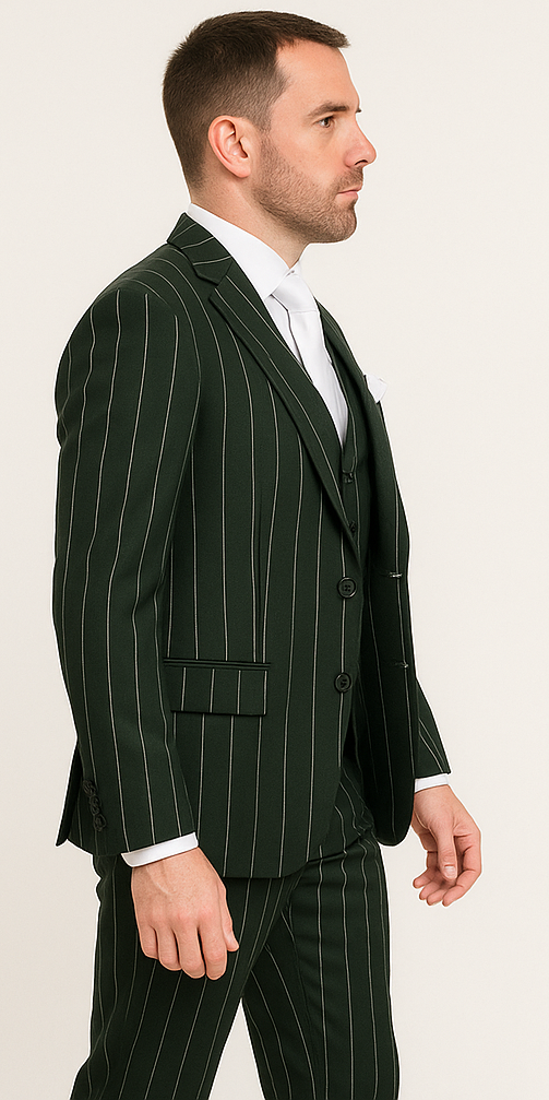 Rossi Man MAX RM1727 Slim Fit 3-Piece Suit – Stylish Tailored Green Pinstripe Suit for Men 2   - from alligatorwarehouse.com