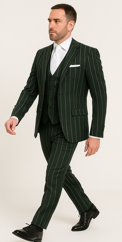 Rossi Man MAX RM1727 Slim Fit 3-Piece Suit – Stylish Tailored Green Pinstripe Suit for Men 4   - from alligatorwarehouse.com