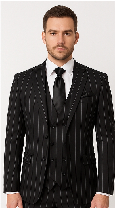 Rossi Man Max RM1728 – Slim Fit 3-Piece Men’s Suit in Black Stripe 5   - from alligatorwarehouse.com
