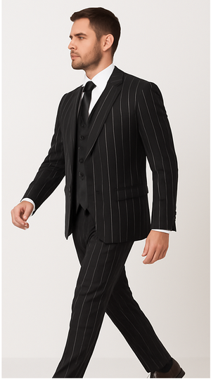 Rossi Man Max RM1728 – Slim Fit 3-Piece Men’s Suit in Black Stripe