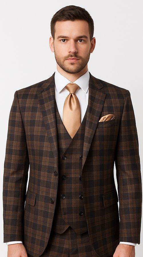 Rossi Man MAX RM1735 Slim Fit 3-Piece Brown Suit – Modern Formalwear for Men