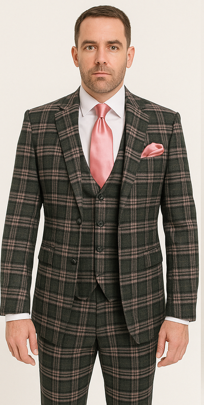 Rossi Man MAX RM1739 Slim Fit 3-Piece Suit – Stylish Black and Pink Tailored Suit for Men 5   - from alligatorwarehouse.com