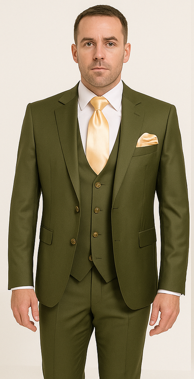 Rossi Man MAX RM1775 Slim Fit 3-Piece Suit – Sophisticated Tailored Olive Green Suit for Men 5   - from alligatorwarehouse.com