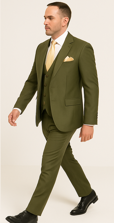 Rossi Man MAX RM1775 Slim Fit 3-Piece Suit – Sophisticated Tailored Olive Green Suit for Men 4   - from alligatorwarehouse.com