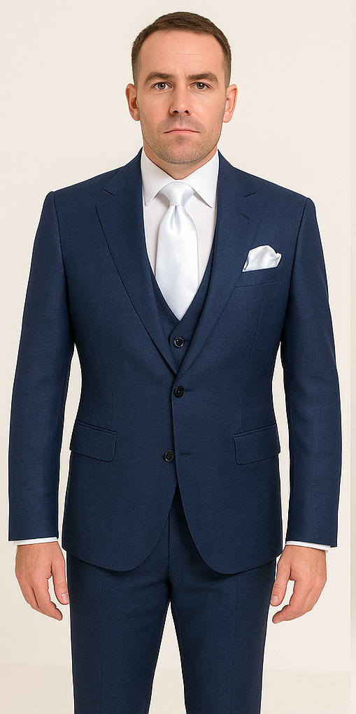 Rossi Man MAX RM1783 Slim Fit 3-Piece Suit – Modern Solid Blue Suit for Men