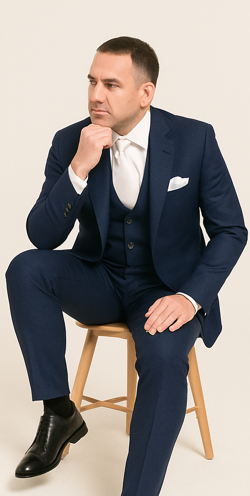 Rossi Man MAX RM1783 Slim Fit 3-Piece Suit – Modern Solid Blue Suit for Men 4   - from alligatorwarehouse.com