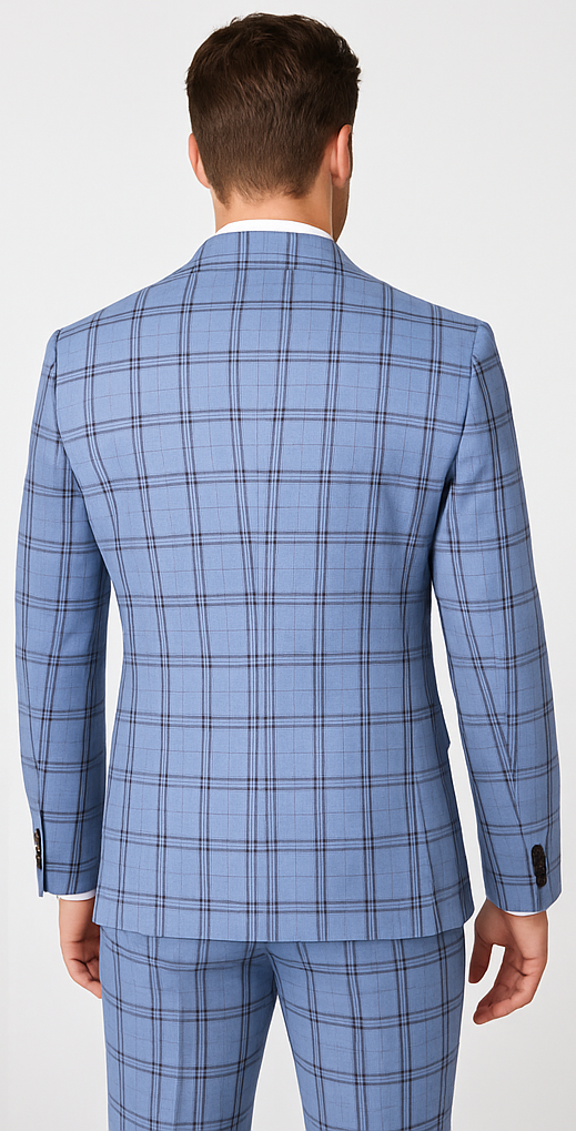 Rossi Man MAX RM1822 Slim Fit 3-Piece Suit – Premium Light Blue & Brown Plaid Formal Suit for Men 2   - from alligatorwarehouse.com
