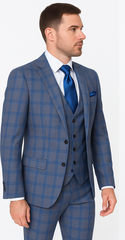 Rossi Man MAX RM1823 Slim Fit 3-Piece Blue Plaid Suit – Tailored for Weddings & Business