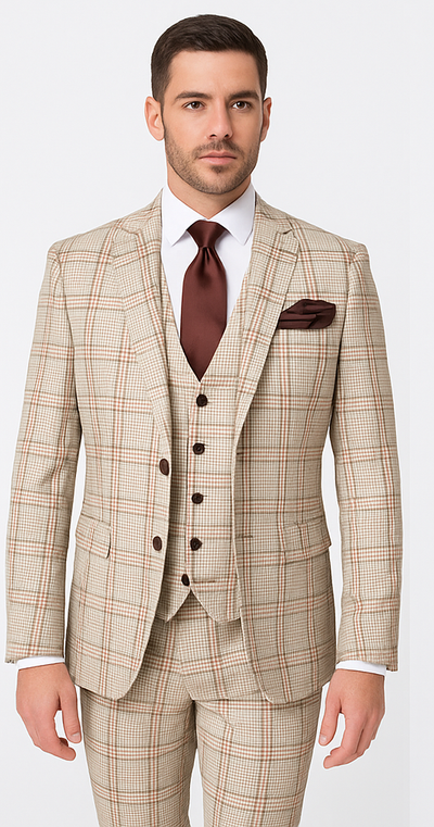 Rossi Man MAX RM1824 Slim Fit 3-Piece Light Brown Suit – Elegant Formalwear for Men 5   - from alligatorwarehouse.com