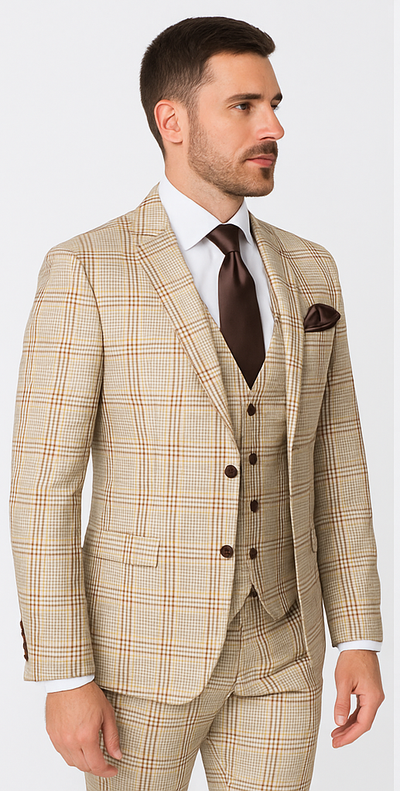 Rossi Man MAX RM1824 Slim Fit 3-Piece Light Brown Suit – Elegant Formalwear for Men 3   - from alligatorwarehouse.com