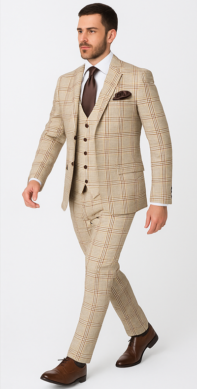 Rossi Man MAX RM1824 Slim Fit 3-Piece Light Brown Suit – Elegant Formalwear for Men 4   - from alligatorwarehouse.com