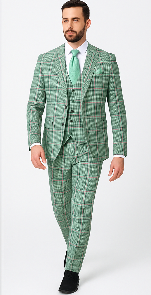 Rossi Man MAX RM1825 Slim Fit 3-Piece Mint Green Suit – Modern Formalwear for Men