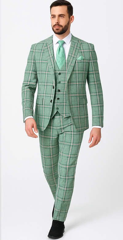 Rossi Man MAX RM1825 Slim Fit 3-Piece Mint Green Suit – Modern Formalwear for Men 4   - from alligatorwarehouse.com