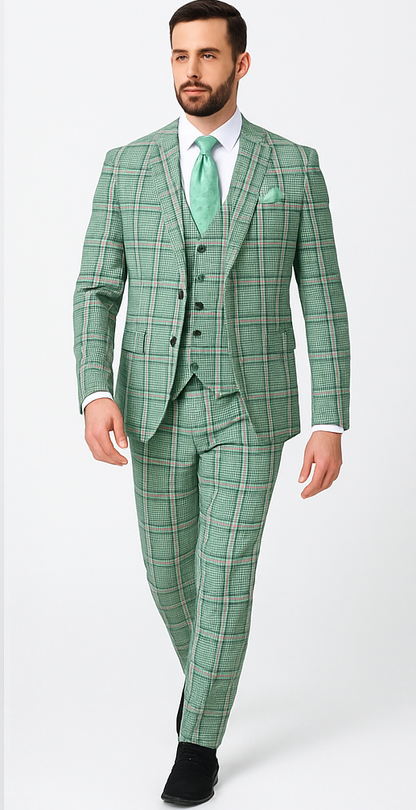 Rossi Man MAX RM1825 Slim Fit 3-Piece Mint Green Suit – Modern Formalwear for Men