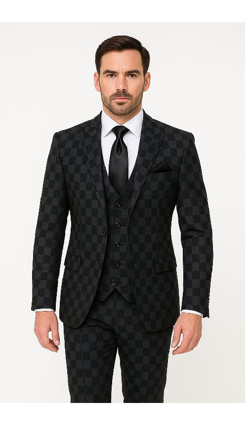 Rossi Man Max RM1837 – Men’s Slim Fit Tailored 3-Piece Suit in Black 5   - from alligatorwarehouse.com