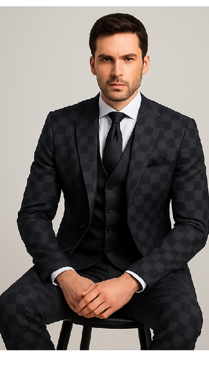 Rossi Man Max RM1837 – Men’s Slim Fit Tailored 3-Piece Suit in Black