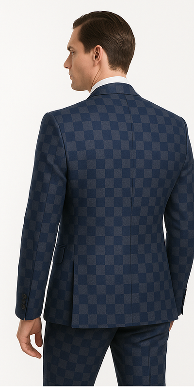Rossi Man MAX Collection RM1838 – Modern Slim Fit 3-Piece Navy Check Suit for Men 2   - from alligatorwarehouse.com