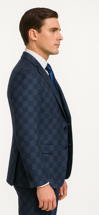 Rossi Man MAX Collection RM1838 – Modern Slim Fit 3-Piece Navy Check Suit for Men 3   - from alligatorwarehouse.com