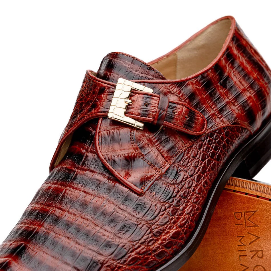 Marco Di Milano Rovigo Men's Shoes Cognac Exotic Crocodile Skin Single Monk-strap Loafers