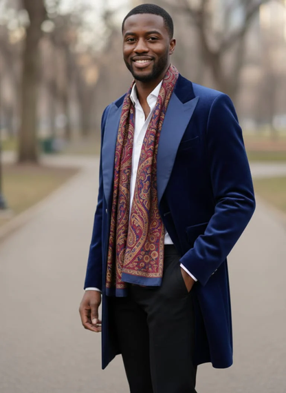 Mens Navy Velvet Victorian Tailcoat Tuxedo – Three Quarter Length Cutaway Stage And Wedding Jacket