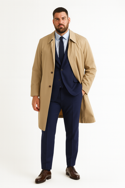 Mens Beige Trench Coat – Classic Long Overcoat with Button Front - Raincoat in Khaki Color 4   - from alligatorwarehouse.com