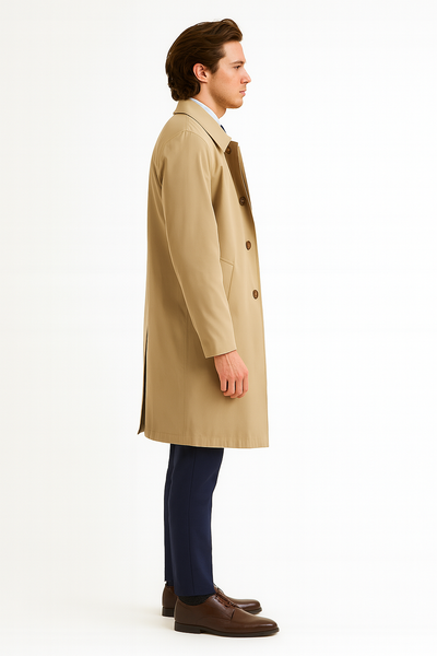 Mens Beige Trench Coat – Classic Long Overcoat with Button Front - Raincoat in Khaki Color 2   - from alligatorwarehouse.com