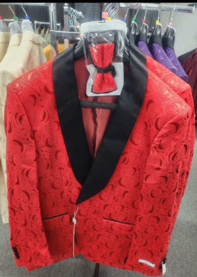 Paisley Tuxedo Dinner Jacket - Red Mens Blazer + Bowtie - Prom Jackets 1   - from alligatorwarehouse.com