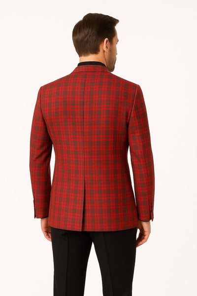 Mens Red Plaid Modern Fit Windowpane Check Blazer - Christmas Holiday Sport Coat Tartan Look 3   - from alligatorwarehouse.com