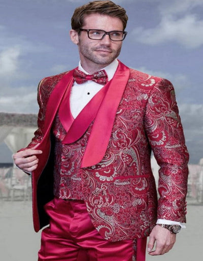 Red and Gold Tuxedo Paisley Wedding Suit 1   - from alligatorwarehouse.com