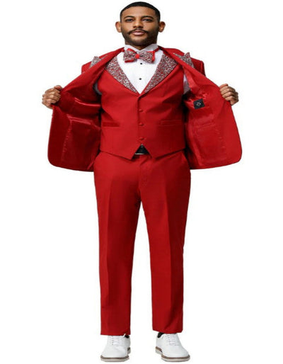 Red and Silver Prom Tuxedo - Perfect Wedding Suit Vested rhinestone Lapelled 2   - from alligatorwarehouse.com