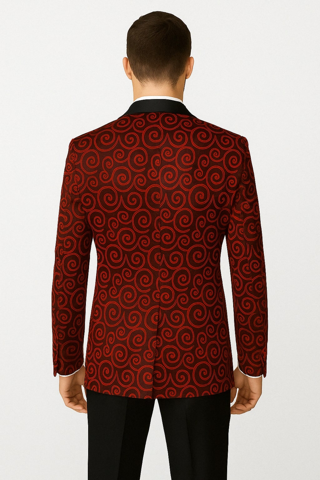 Red and Black Tuxedo Suit – Mens Formal Blazer with Satin Shawl Lapel