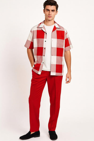 Mens Red and White Checkered Short Sleeve Shirt Set – Casual Two-Piece Summer Outfit 1   - from alligatorwarehouse.com