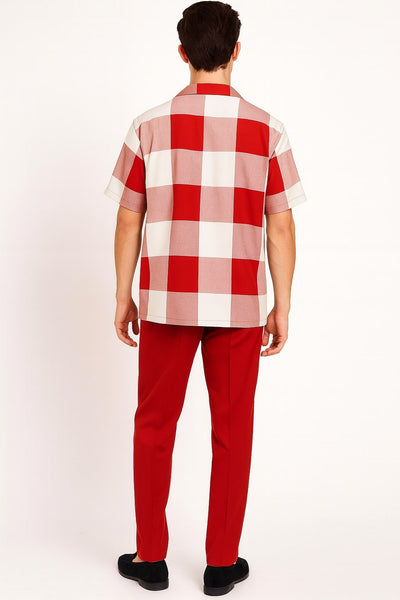 Mens Red and White Checkered Short Sleeve Shirt Set – Casual Two-Piece Summer Outfit 4   - from alligatorwarehouse.com