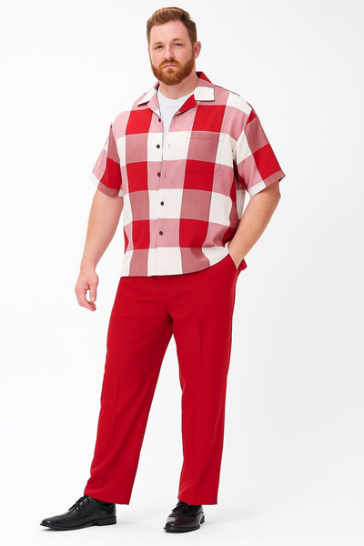 Mens Red and White Checkered Short Sleeve Shirt Set – Casual Two-Piece Summer Outfit 3   - from alligatorwarehouse.com