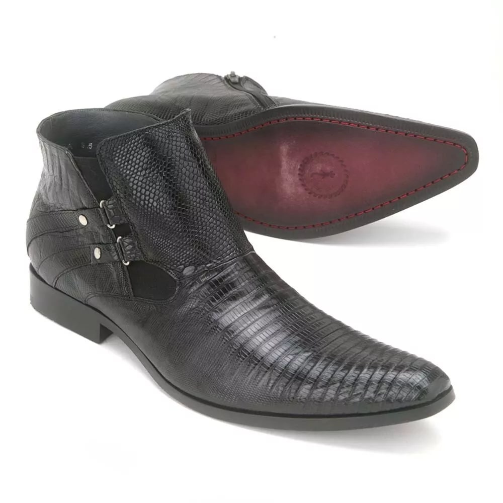 Los Altos Black Genuine Lizard Ankle Boot