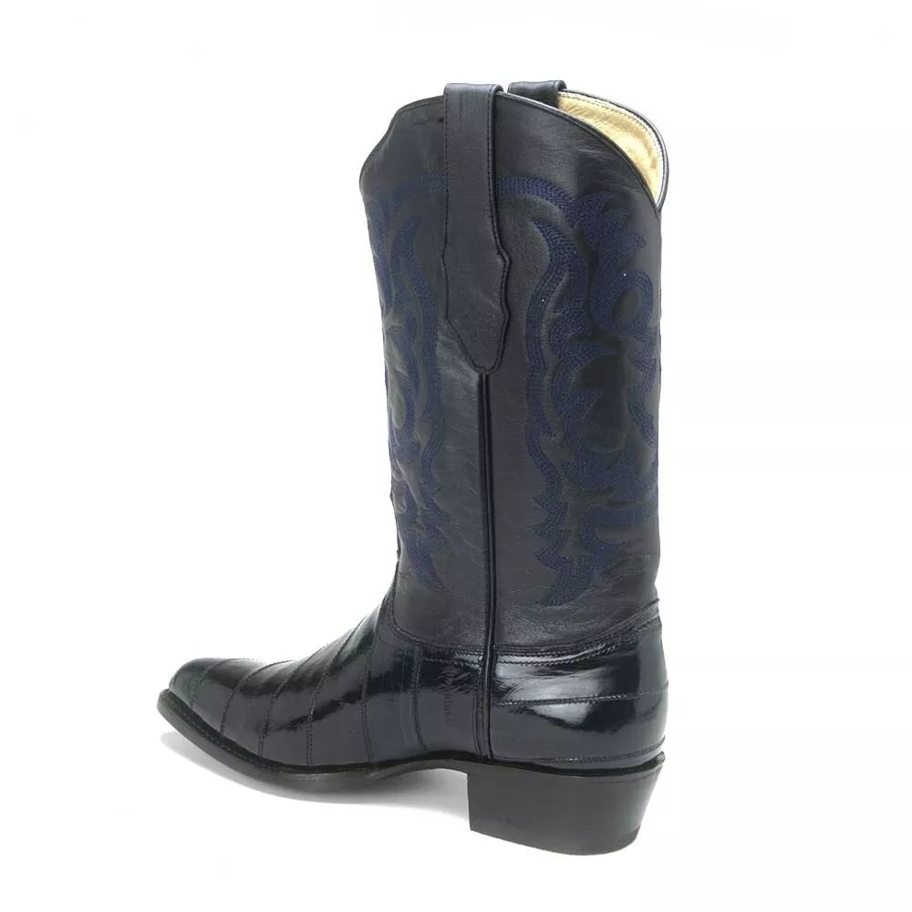 J Toe Cowboy Boots - J Toe Western Boots - Los Altos Navy Eel Skin J-Toe