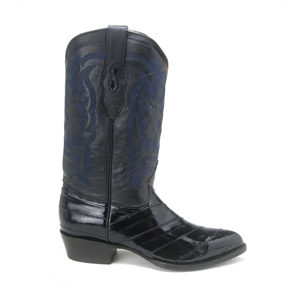 J Toe Cowboy Boots - J Toe Western Boots - Los Altos Navy Eel Skin J-Toe