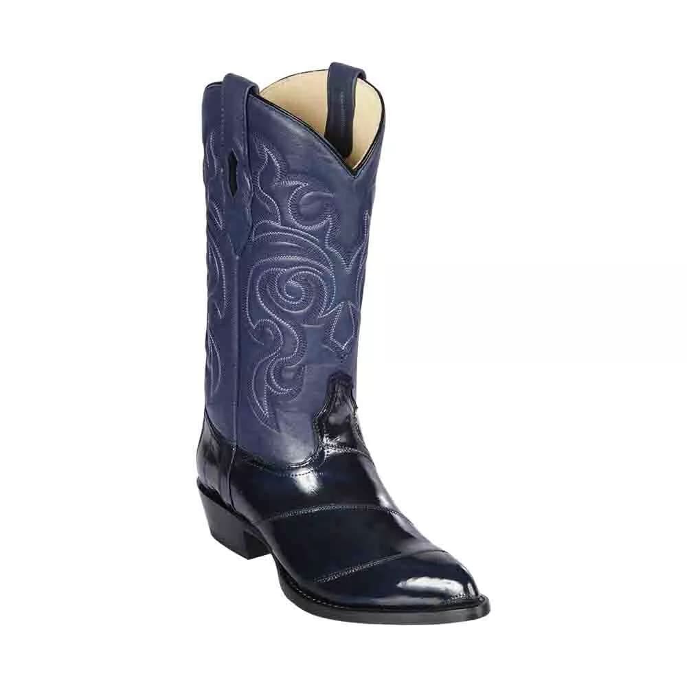 J Toe Cowboy Boots - J Toe Western Boots - Los Altos Navy Eel Skin J-Toe