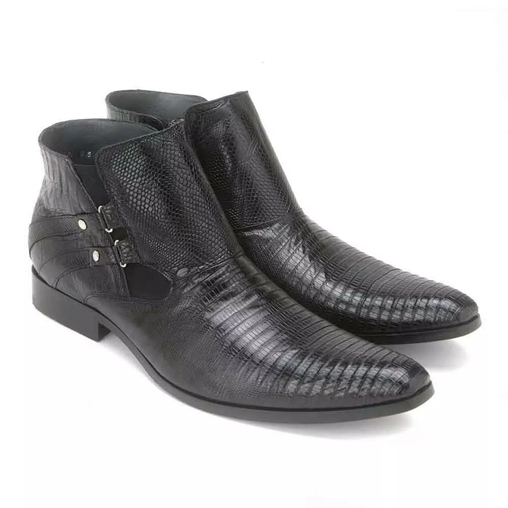 Los Altos Black Genuine Lizard Ankle Boot