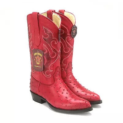 J Toe Cowboy Boots - J Toe Western Boots - Los Altos Red Ostrich Quill Print J-Toe 1   - from alligatorwarehouse.com