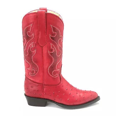 J Toe Cowboy Boots - J Toe Western Boots - Los Altos Red Ostrich Quill Print J-Toe 2   - from alligatorwarehouse.com