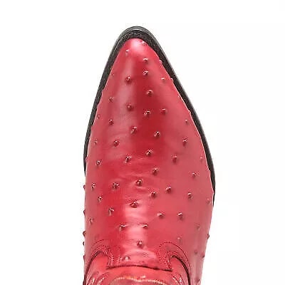 J Toe Cowboy Boots - J Toe Western Boots - Los Altos Red Ostrich Quill Print J-Toe 3   - from alligatorwarehouse.com