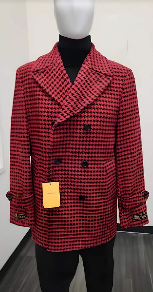 Mens Plaid Overcoat - Wool Peacoat - Plaid Red Topcoats