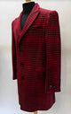 Mens Plaid Overcoat - Houndstooth Single Breasted Checker Pattern Red Topcoat