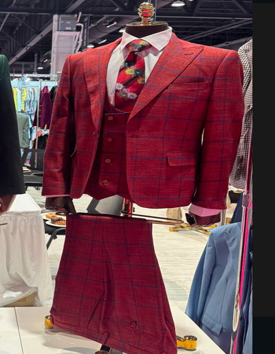 Rossiman Suit – Red & Blue Plaid Windowpane Double-Breasted Suit for Men 2   - from alligatorwarehouse.com